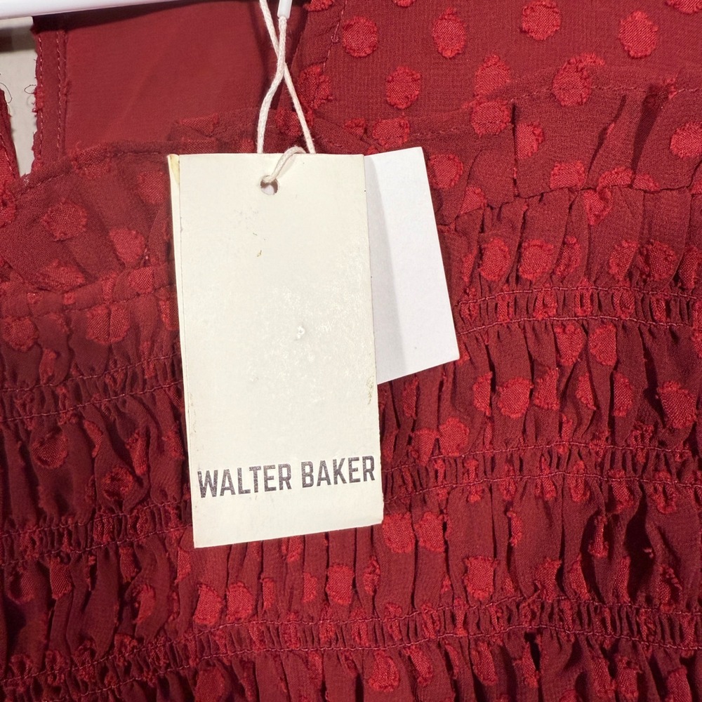 New! Walter Baker Burgundy‎ Dot Long Sleeve Smocked Peplum Top Size S - Picture 4 of 5